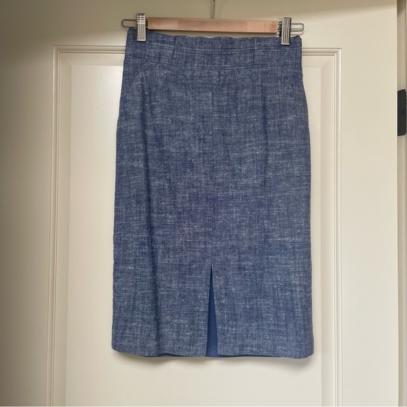 Ann Taylor Chambray Blue Pencil Skirt with Slit - Picture 8 of 8
